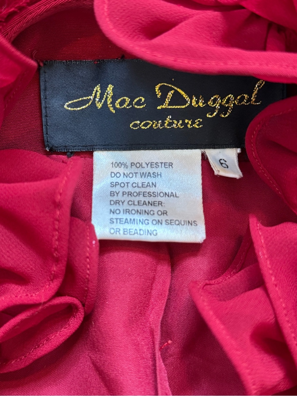 Mac Duggal Red Dress With Cropped Jacket Size 6 W/ Detailed Embroidered Roses - Picture 11 of 16